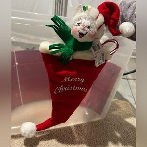AnnaLee Peppermint twist kitty in Santa hat